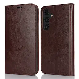 Samsung Galaxy S25 Plus slankt pungcover i ægte læder, Mørkebrun