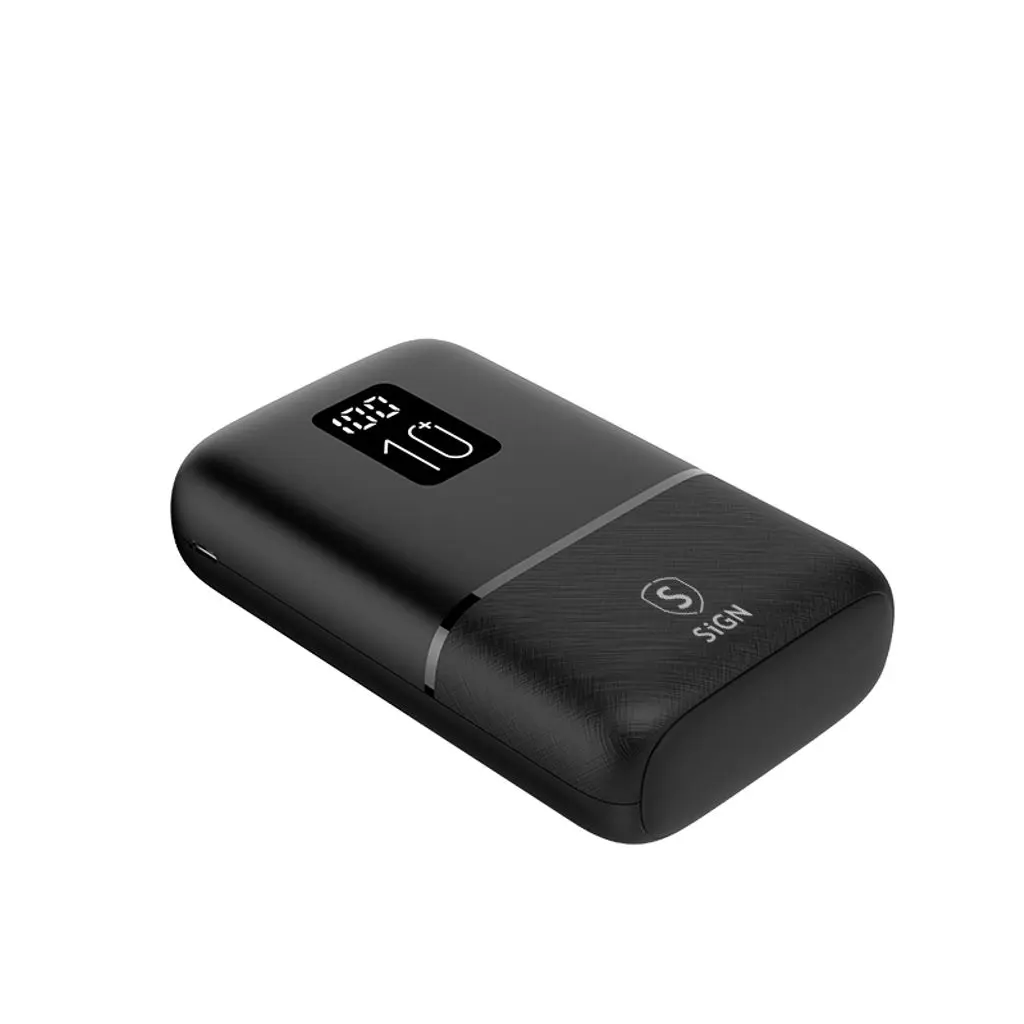 Mini Powerbank QC med Display 10000mAh, Trippel Utgång Svart