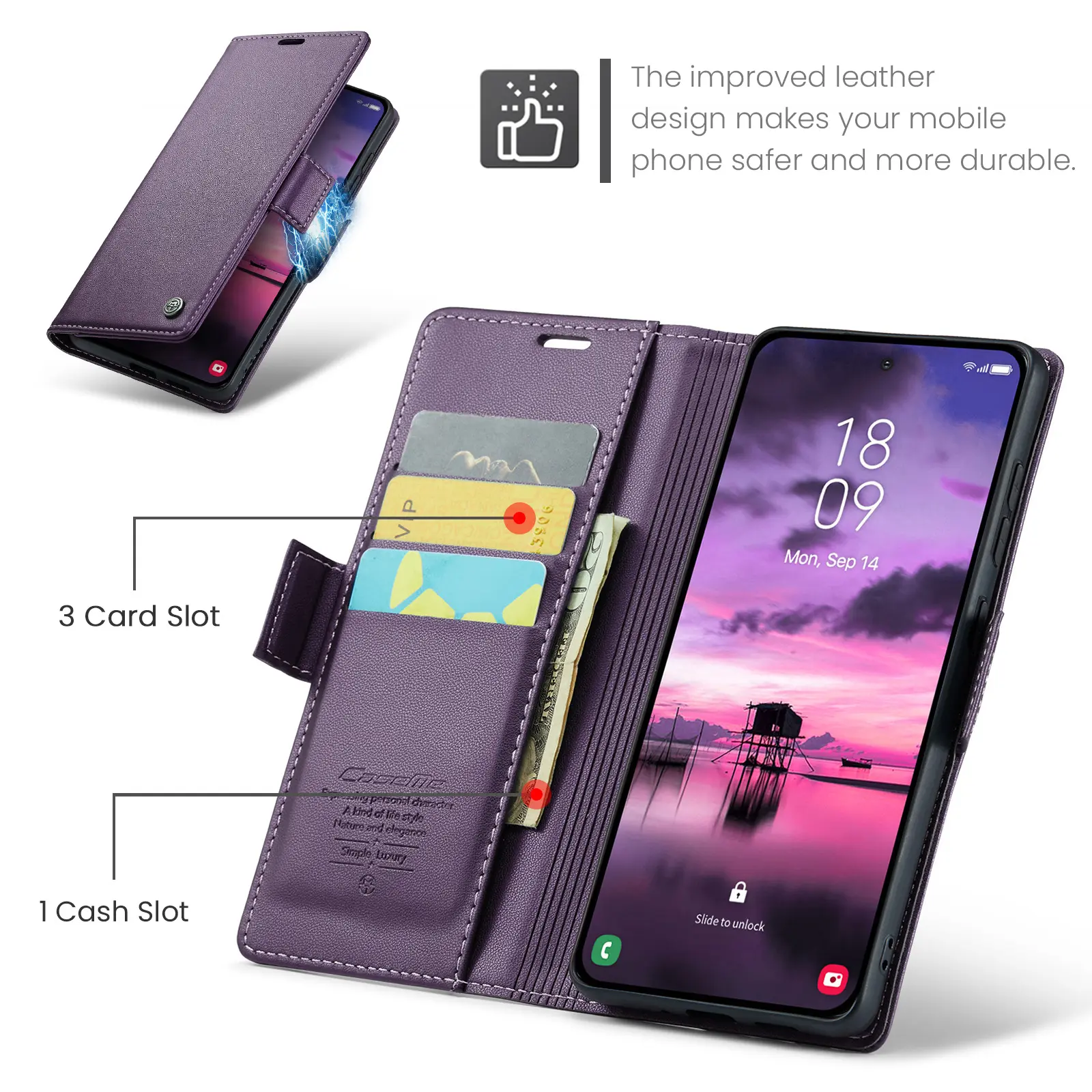 Slim Plånboksfodral RFID-skydd Samsung Galaxy A57 Lila