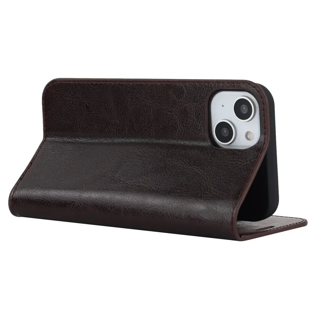 Mobilfodral Äkta Läder iPhone 14 Mörkbrun