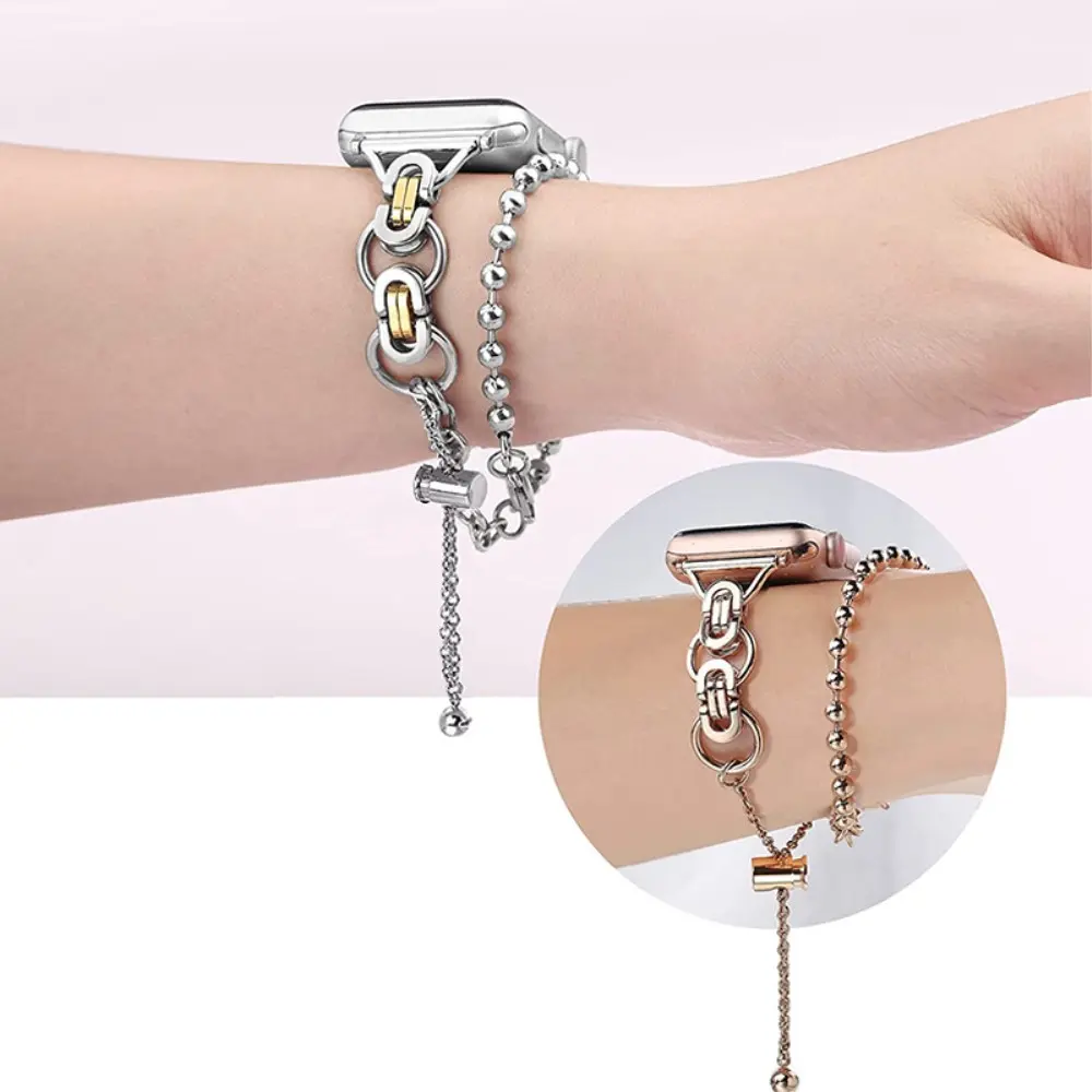 Apple Watch Series 11 46mm Metallarmband med pärlor roséguld