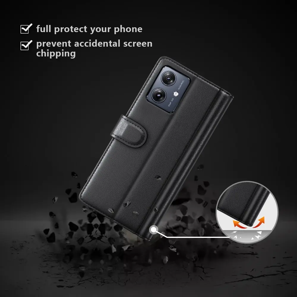 Äkta Läderfodral Motorola Moto G54 Svart