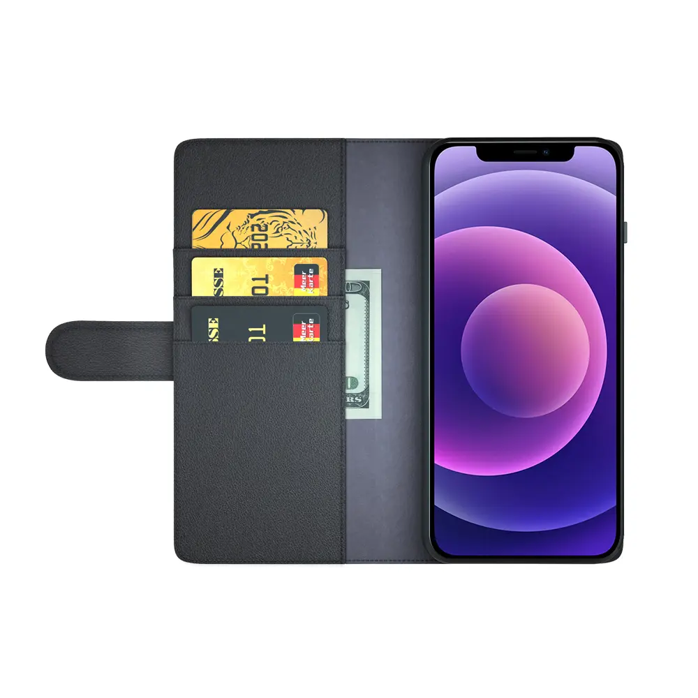 Äkta Läderfodral iPhone 12/iPhone 12 Pro Svart