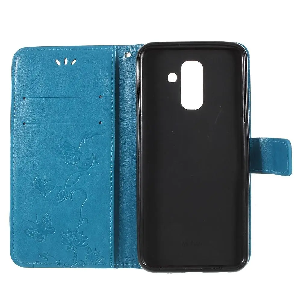 Läderfodral Fjärilar Samsung Galaxy A6 2018 Blå