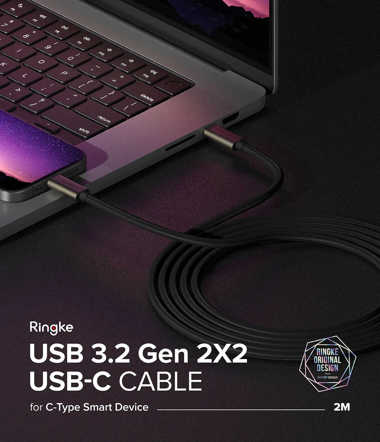 USB-C -> USB-C 3.2 Gen 2x2 Kabel 2m 240W svart