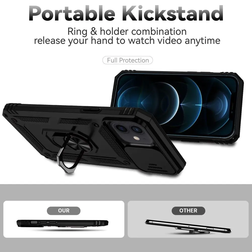 Hybridskal Ring + Kameraskydd iPhone 12/iPhone 12 Pro Svart