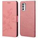 Læderetui Sommerfugle Motorola Moto E32 Lyserød