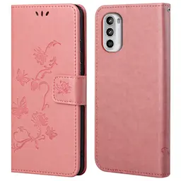 Nahkakotelo Perhonen Motorola Moto E32 Vaaleanpunainen