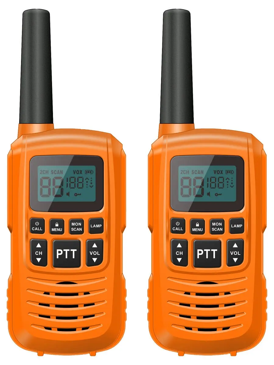 PMR AU208 Walkie Talkie med 16 kanaler (2-pak), Orange