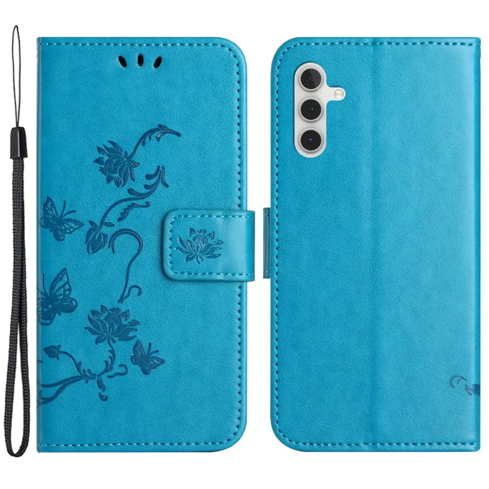 Läderfodral Fjärilar Samsung Galaxy A55 Blå
