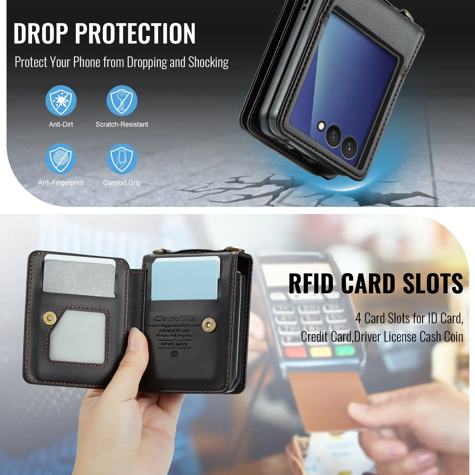 Plånboksskal RFID-skydd Samsung Galaxy Z Flip 8 Svart