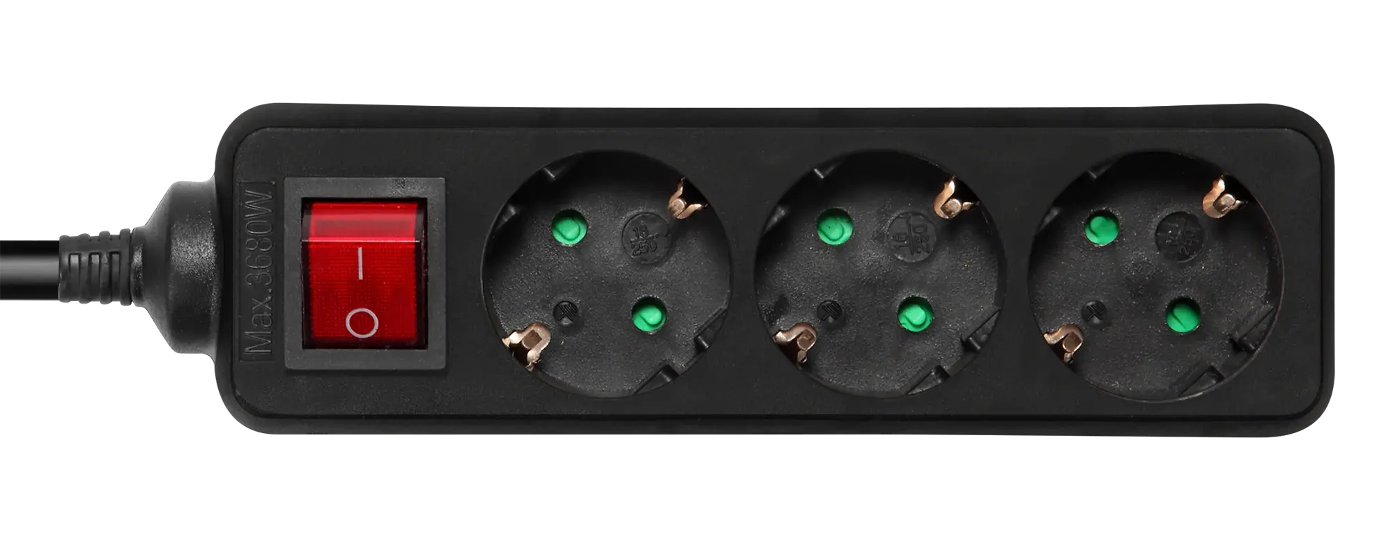 Jordet stikdåse 3-vejs med afbryder 1.5m, Sort