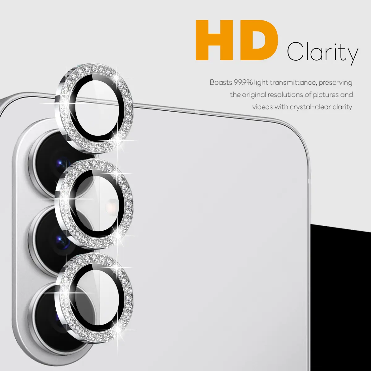 Linsskydd Rhinestone Härdat Glas Samsung Galaxy S26 Silver
