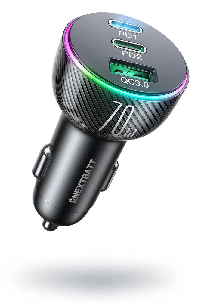LED Billaddare USB-A + 2 x USB-C 90W Svart
