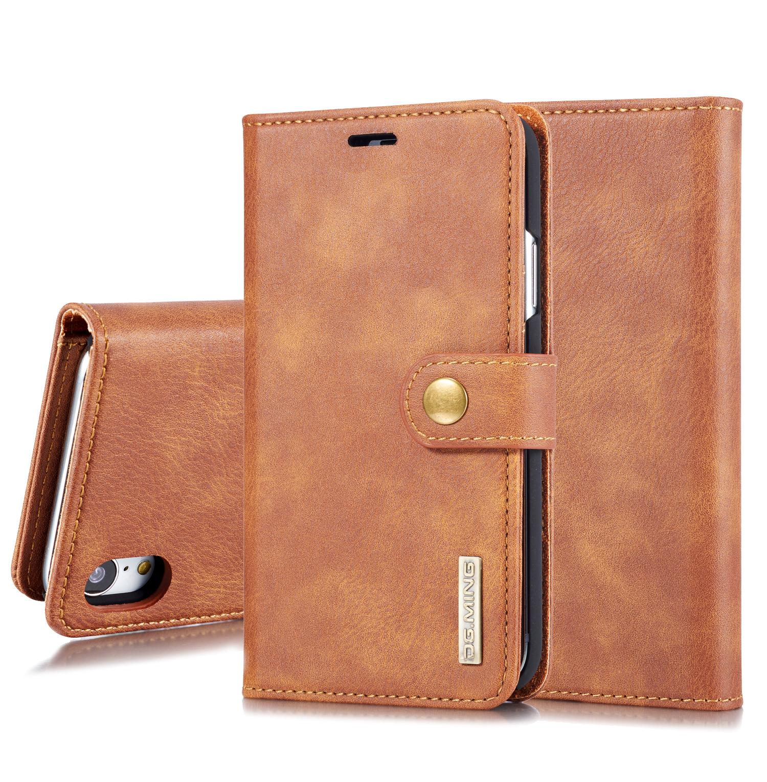 DG.MING Magnet Wallet iPhone Xr Cognac - Stilrent lær-etui med avtagbart magnetisk deksel