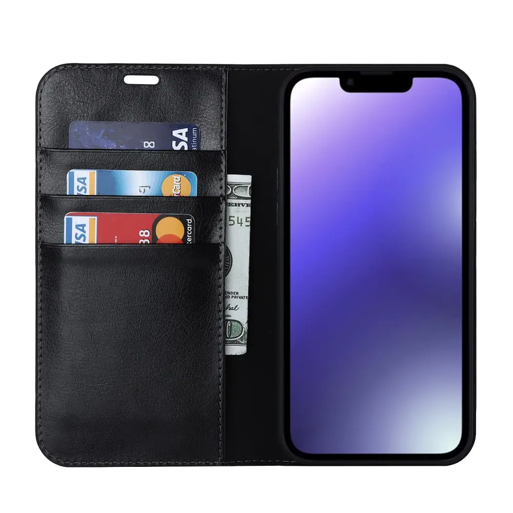 Mobilfodral Äkta Läder iPhone 15 Svart