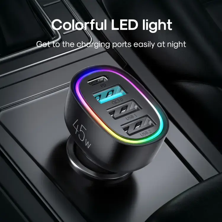LED Billaddare USB-C + 3 x USB-A 75W Svart