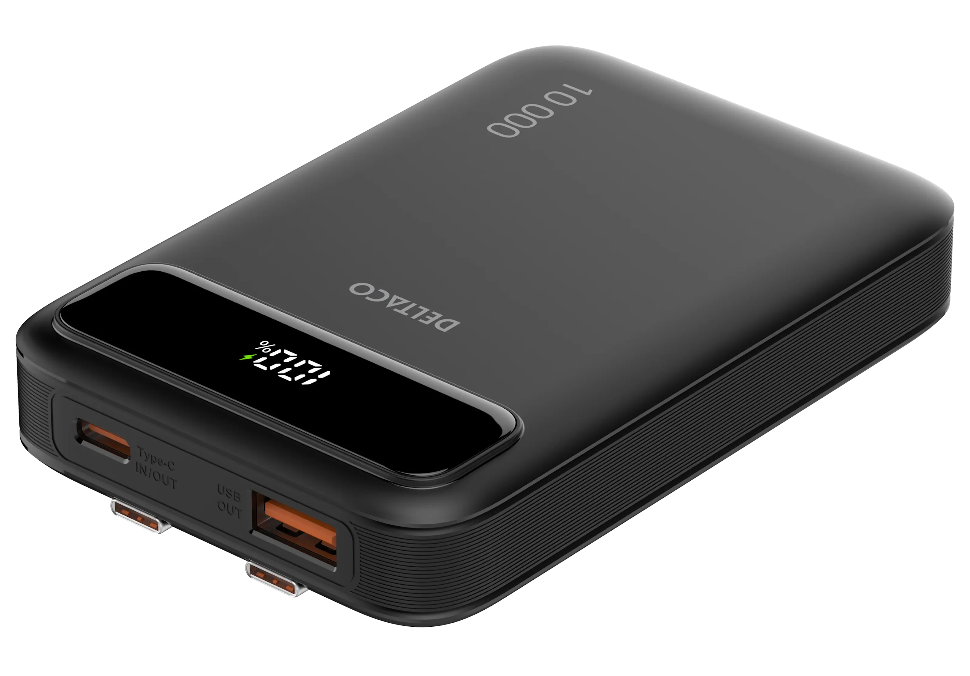 Powerbank med inbyggda kablar 2x USB-C 10000 mAh PD 20W Svart