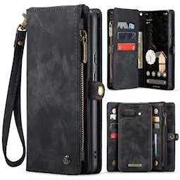 Google Pixel 9a Tilava lompakkokotelo useilla korttitaskuilla, Harmaa