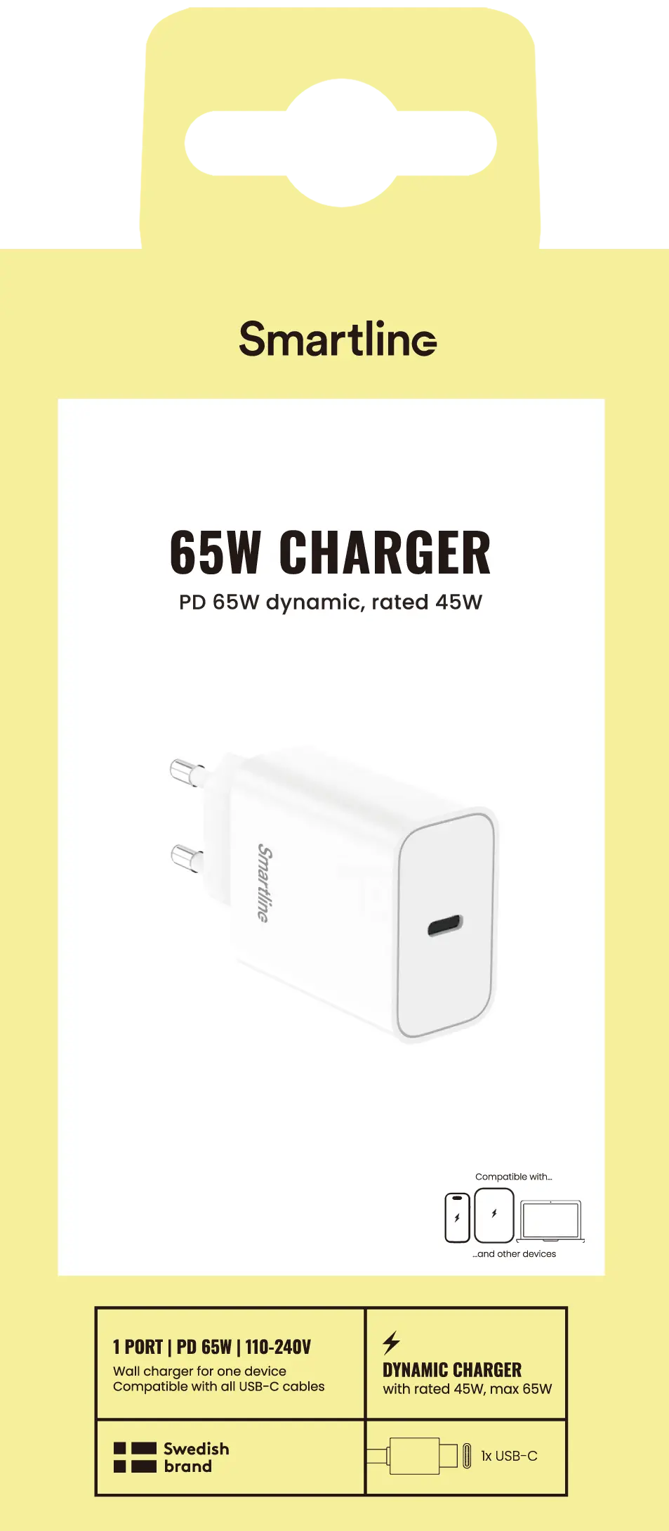 Power Delivery AVS Laddare 65W USB-C Vit