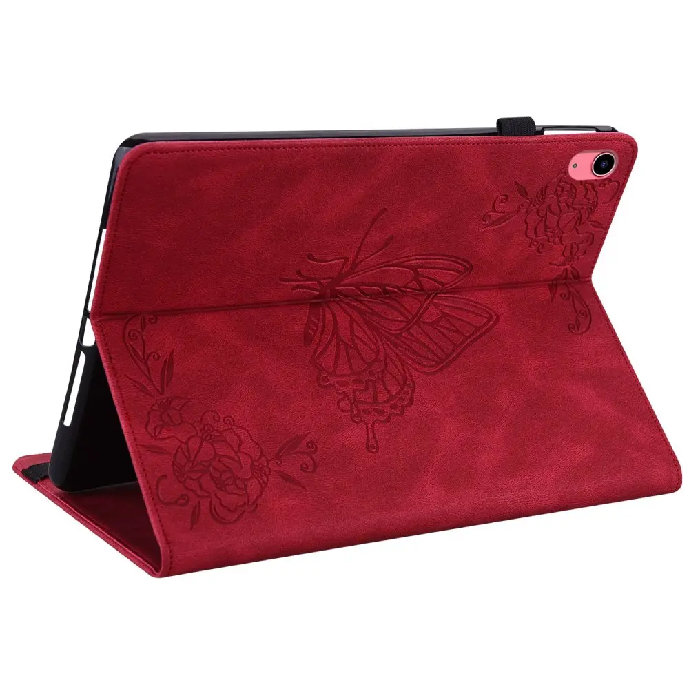 Läderfodral Fjärilar Apple iPad 11 11th Gen (2025) Röd