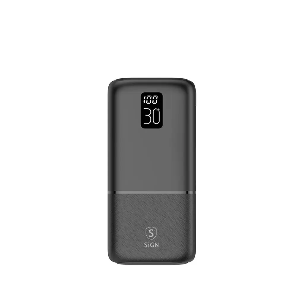 Powerbank 30000 mAh tredobbelt udgang 2x USB-A + 1x USB-C Sort