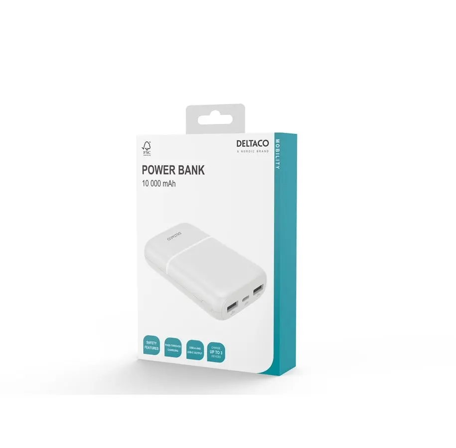 Powerbank USB-C + 2x USB-A 10000 mAh 10,5W Vit