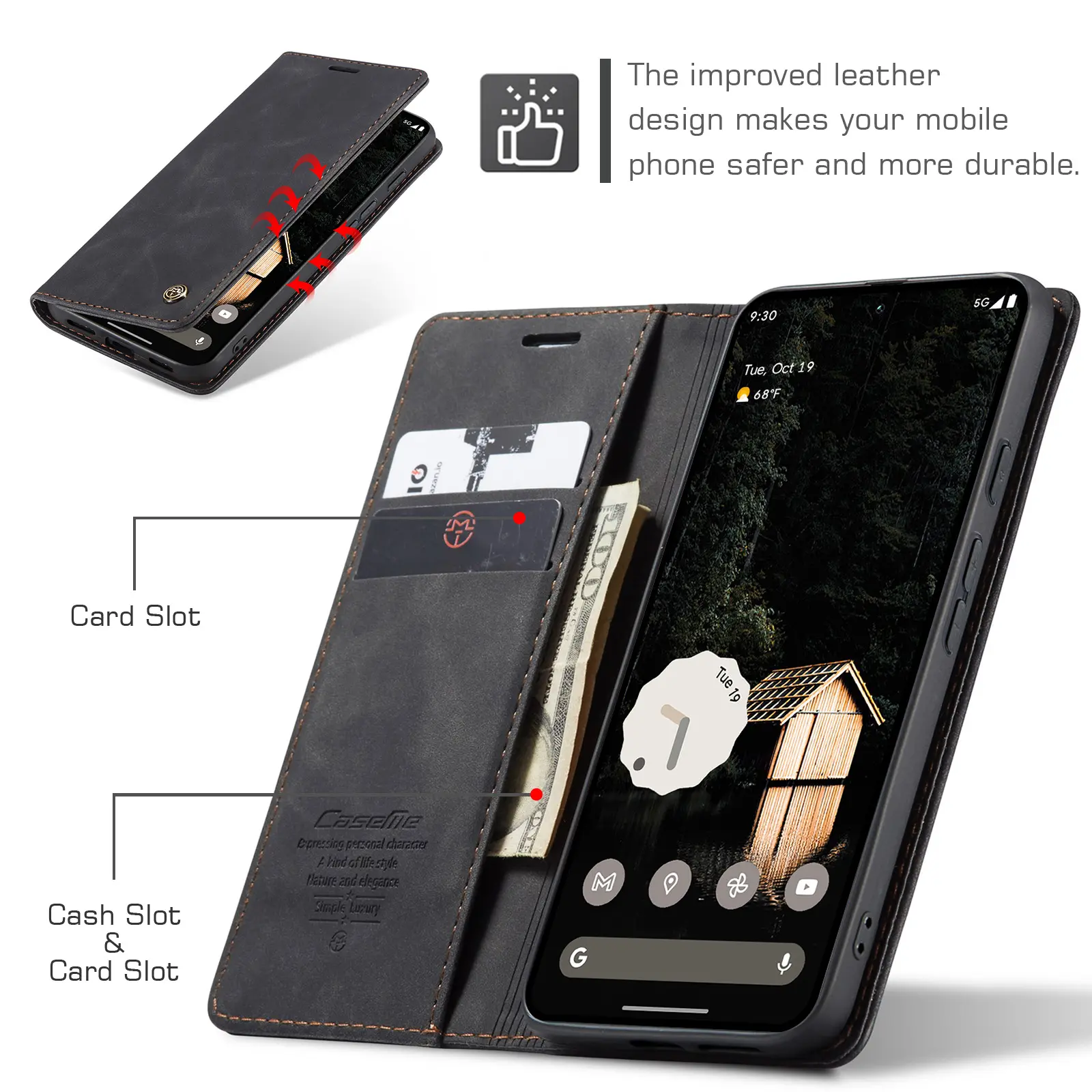 Slim Plånboksfodral Google Pixel 10a Svart
