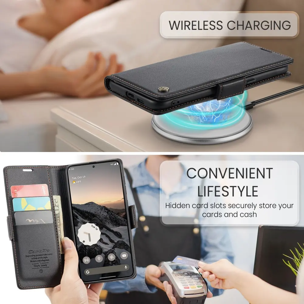 Slim Plånboksfodral RFID-skydd Google Pixel 9a Svart