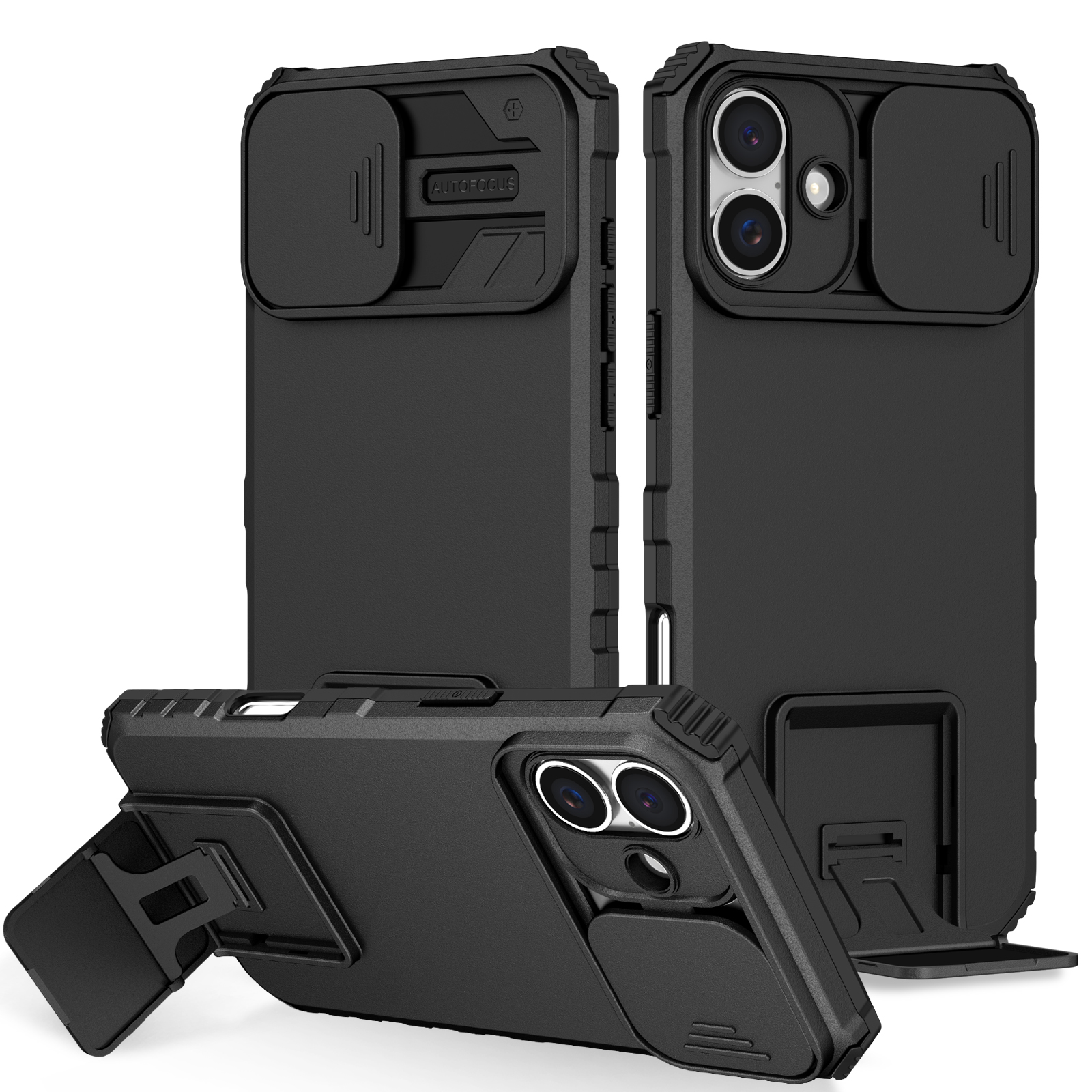 iPhone 17 Kickstand Kotelo Kamerasuojalla Musta