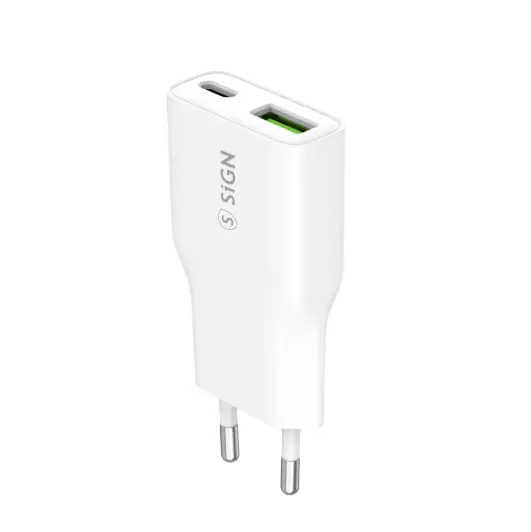 GaN Ultra Slim PD Snabbladdare USB-C + USB-A 20W Vit
