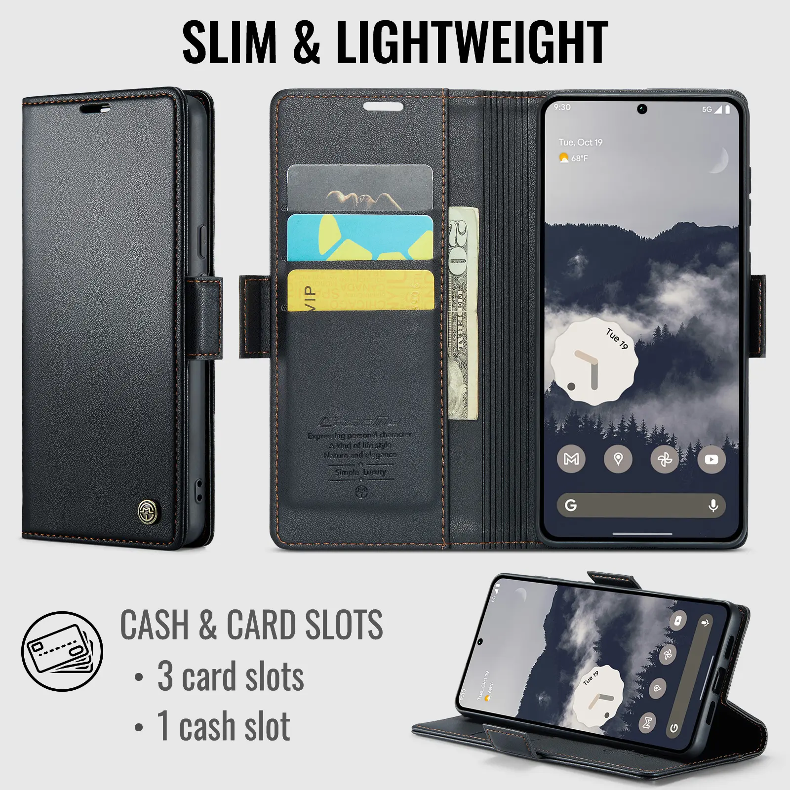 Slim Plånboksfodral RFID-skydd Google Pixel 11 Svart