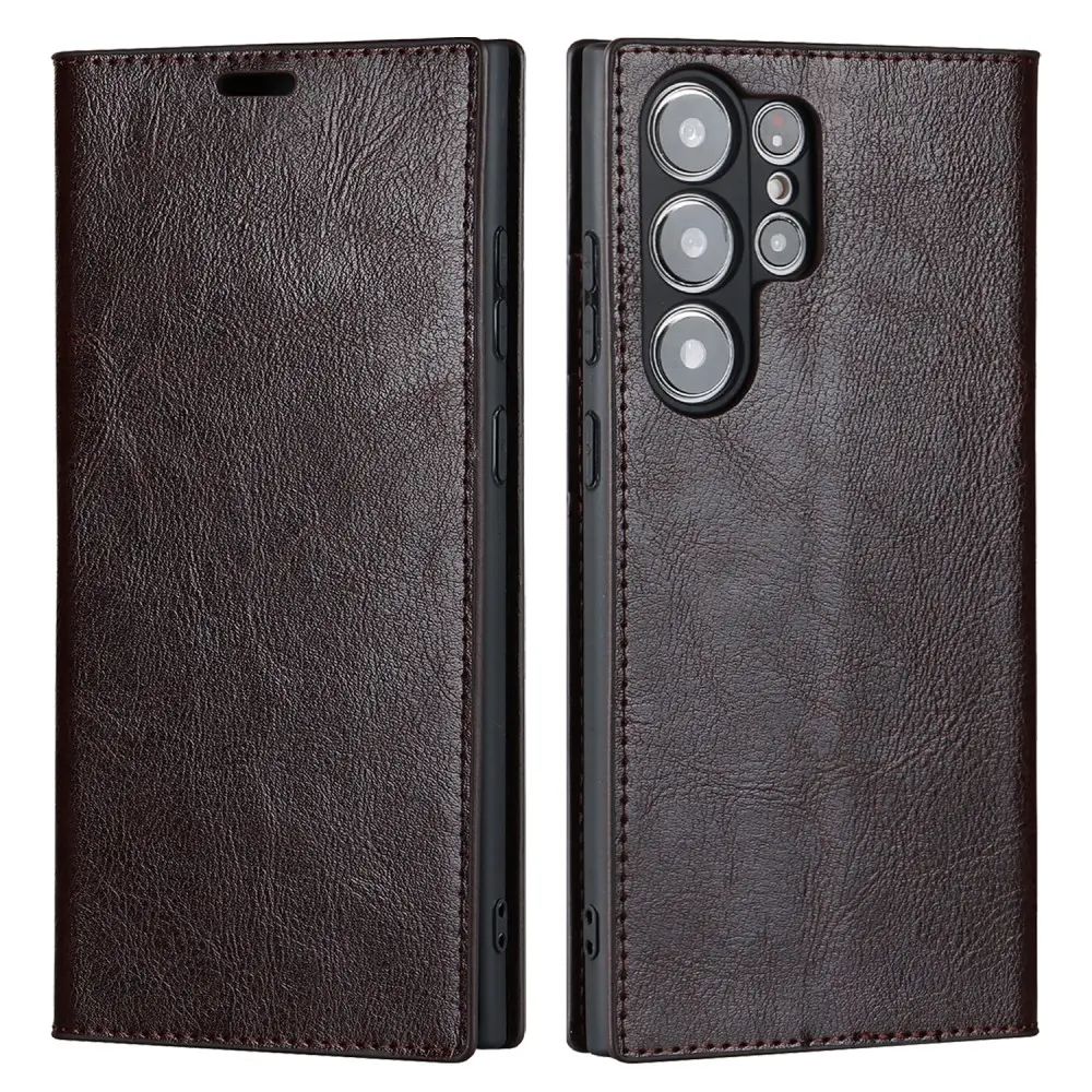 Mobiltaske Ægte Læder Samsung Galaxy S23 Ultra Mørkebrun