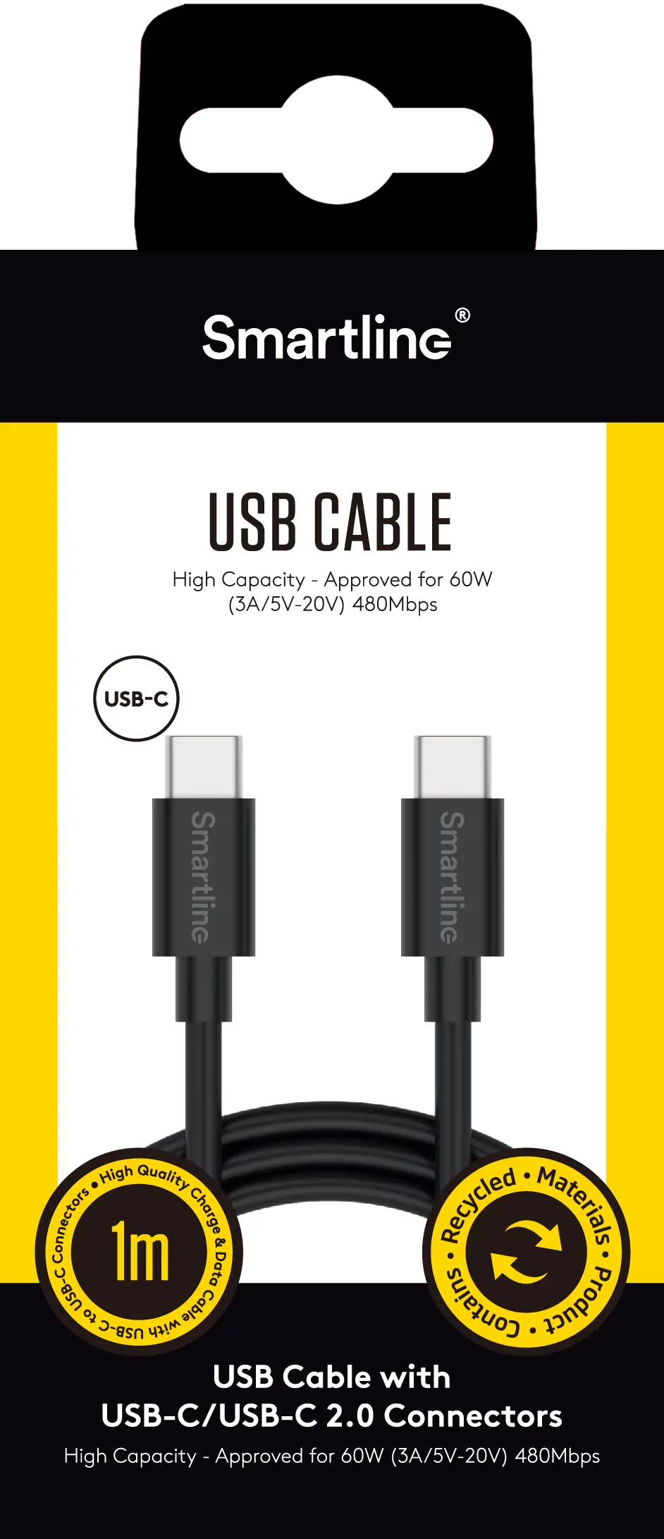 USB-kabel USB-C - USB-C 1m svart