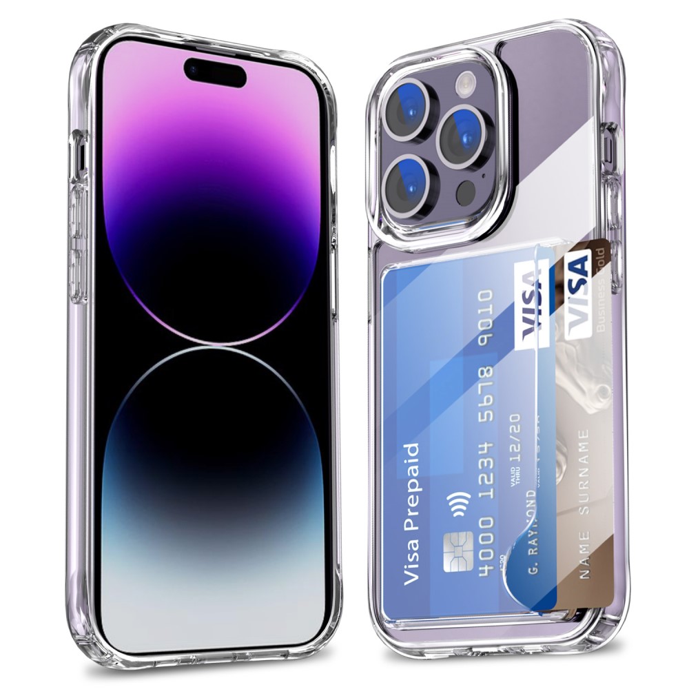 Hybriddeksel Kortholder iPhone 14 Pro Gjennomsiktig - Praktiskt deksel med kortlomme