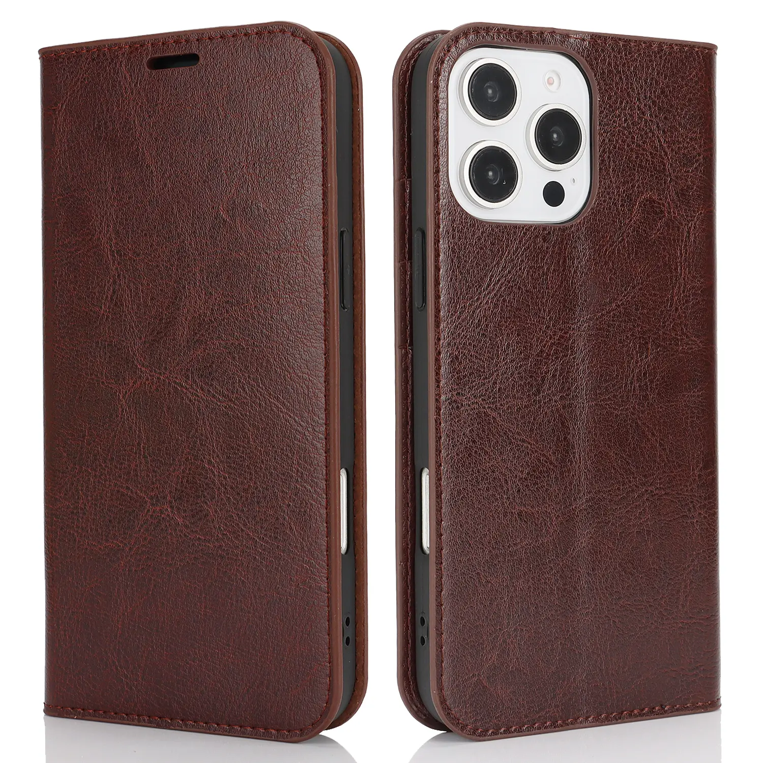 Mobilfodral Äkta Läder iPhone 16 Pro Mörkbrun