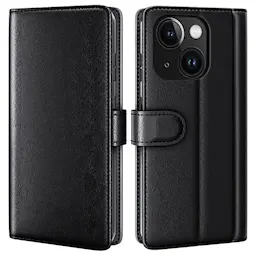 Ægte Læderetui iPhone 15 Plus Sort