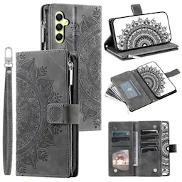 Lommebokveske Samsung Galaxy A55 Mandala grå