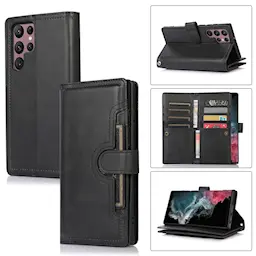 Läderplånbok Multi-slot Samsung Galaxy S22 Ultra svart