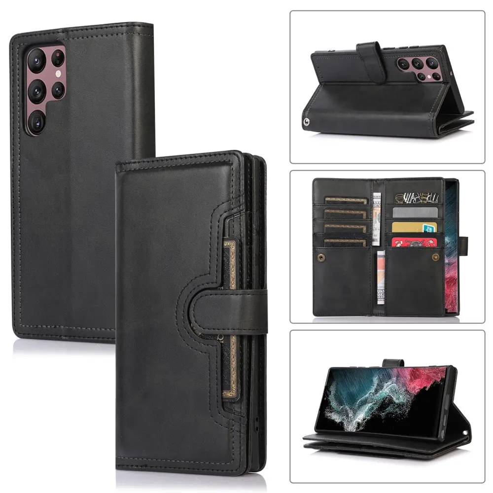 Læder multi-slot tegnebog Samsung Galaxy S22 Ultra sort