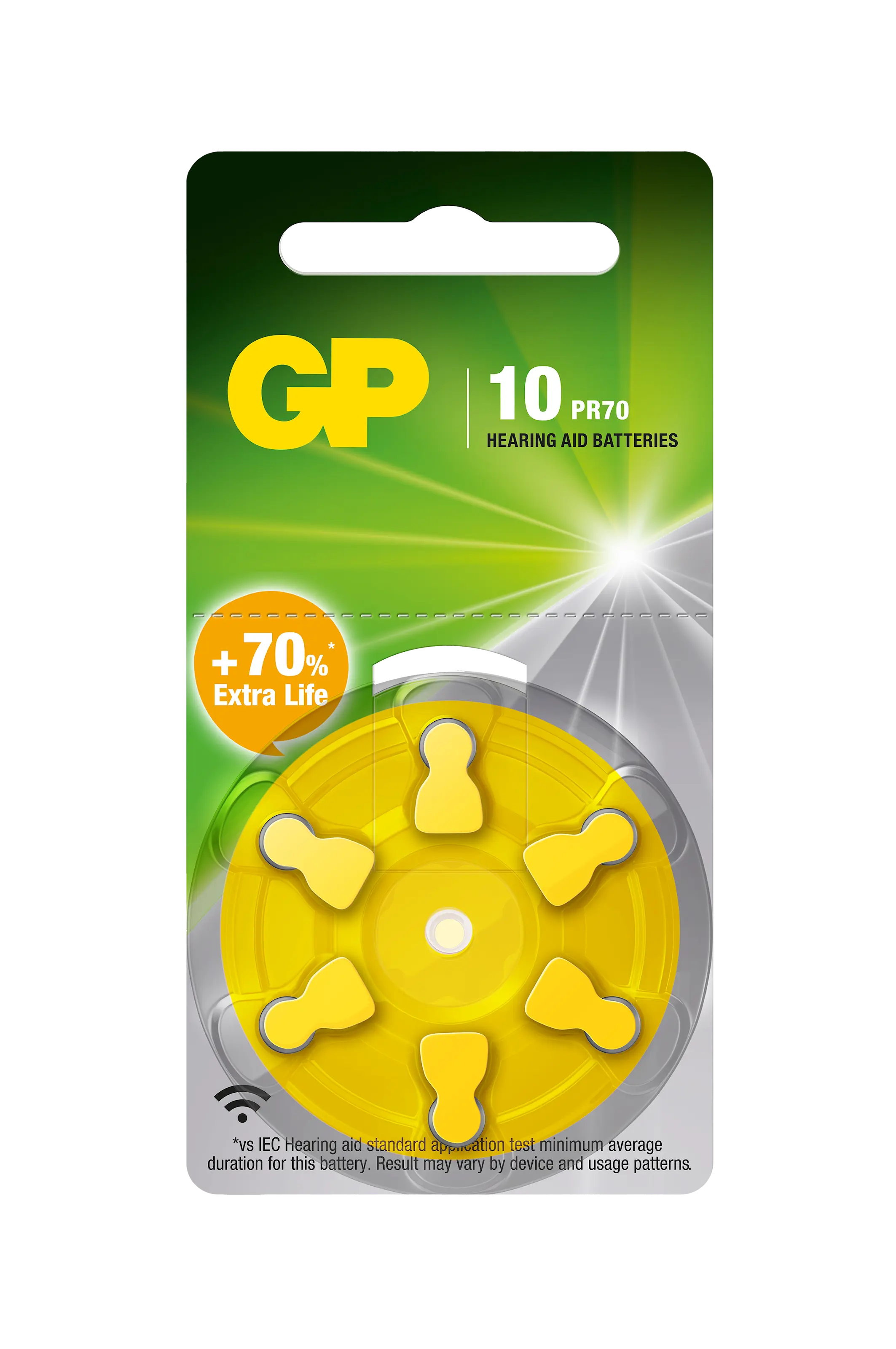 Høreapparatsbatterier 6-pak, Størrelse 10 - PR70 - Gul