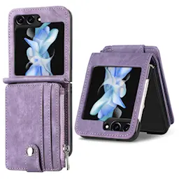 Samsung Galaxy Z Flip 7 FE Pung-etui med kortholdere og lynlås Lilla