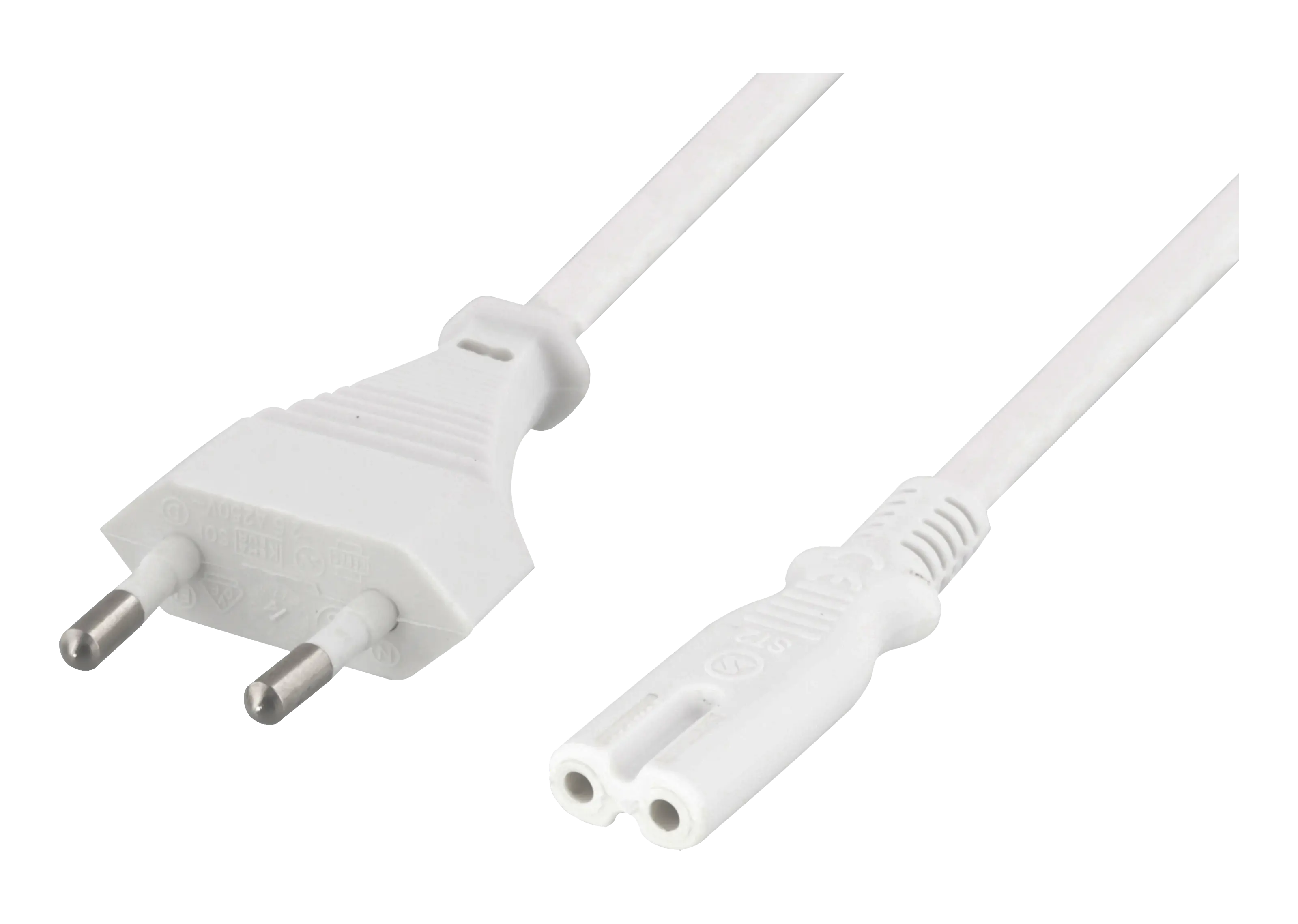Strømkabel lige CEE 7/16 til IEC C7 1m hvid