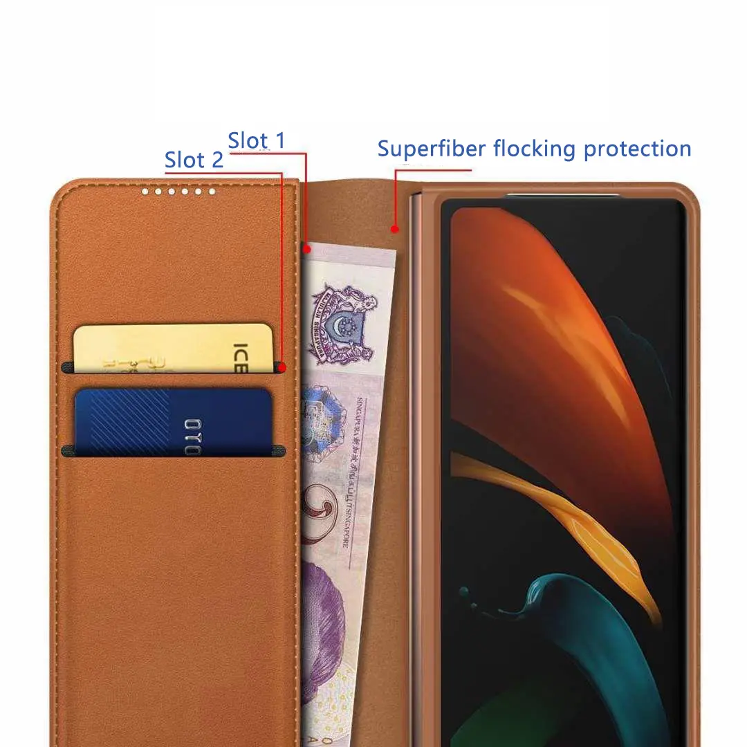 Äkta Läderfodral Samsung Galaxy Z Fold 5 Cognac