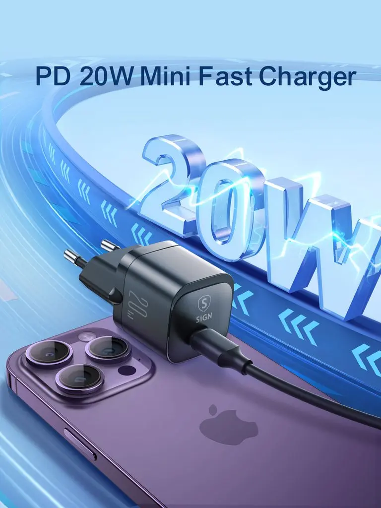 Mini Snabbladdare USB-C PD 20W Svart