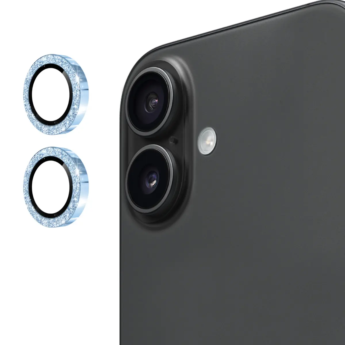 Glitter Linsebeskytter Aluminium iPhone 17 Blå