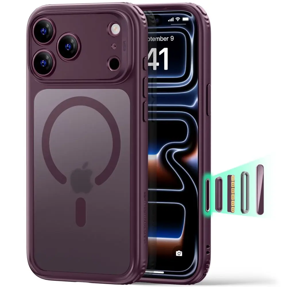 iPhone 18 Pro Classic Hybrid -suojakuori MagSafe-tuella, Frosted Deep Burgundy