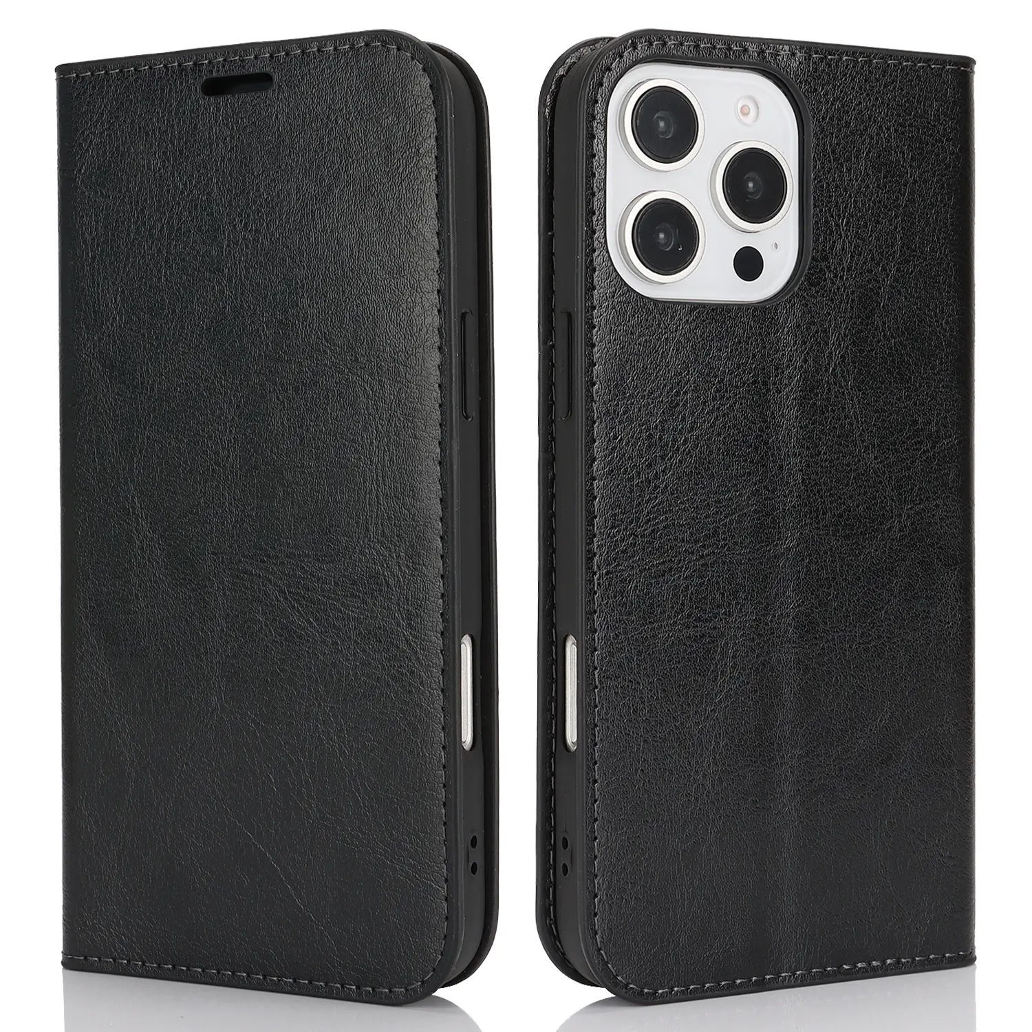 Mobilfodral Äkta Läder iPhone 16 Pro Svart