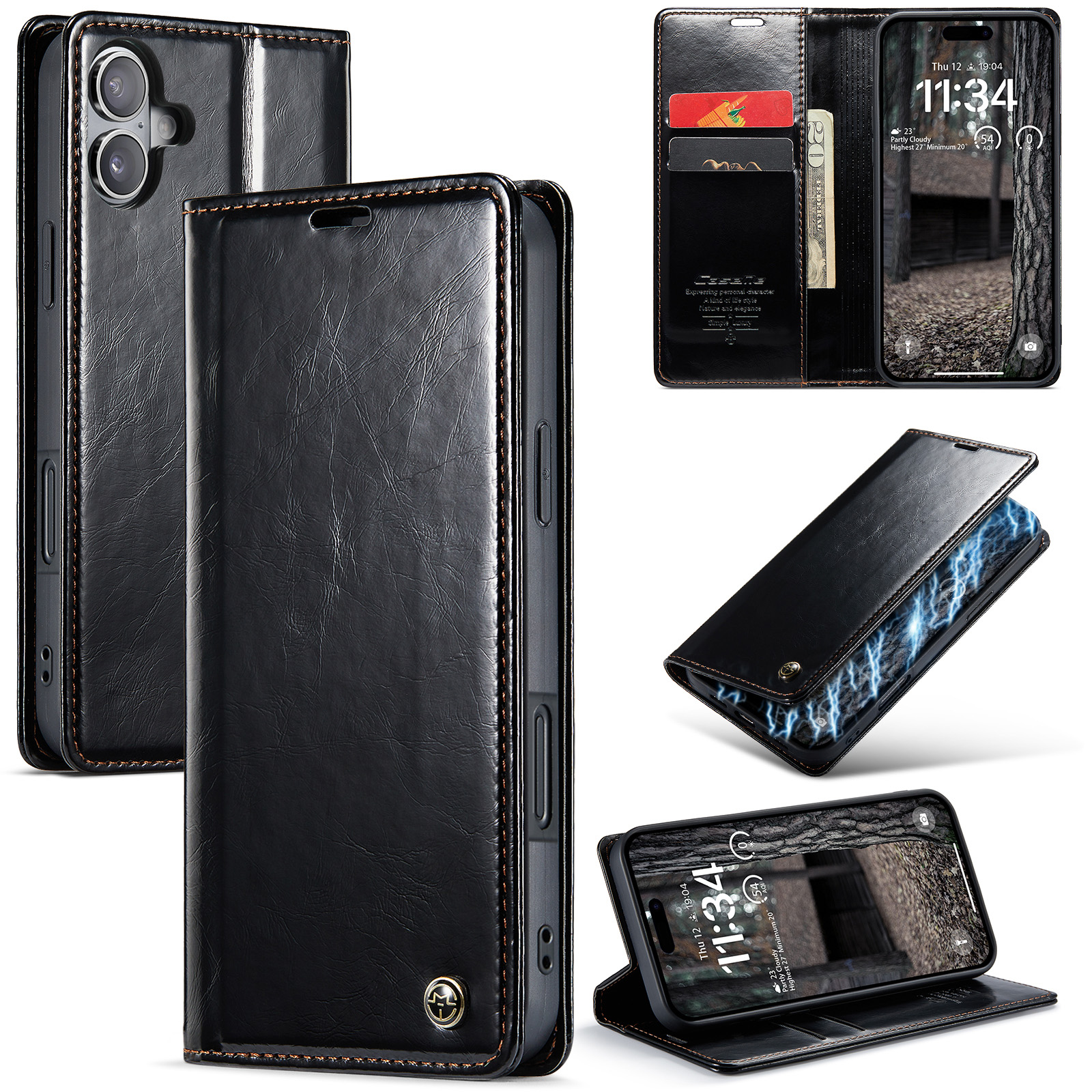 CaseMe Leather Wallet iPhone 16 svart
