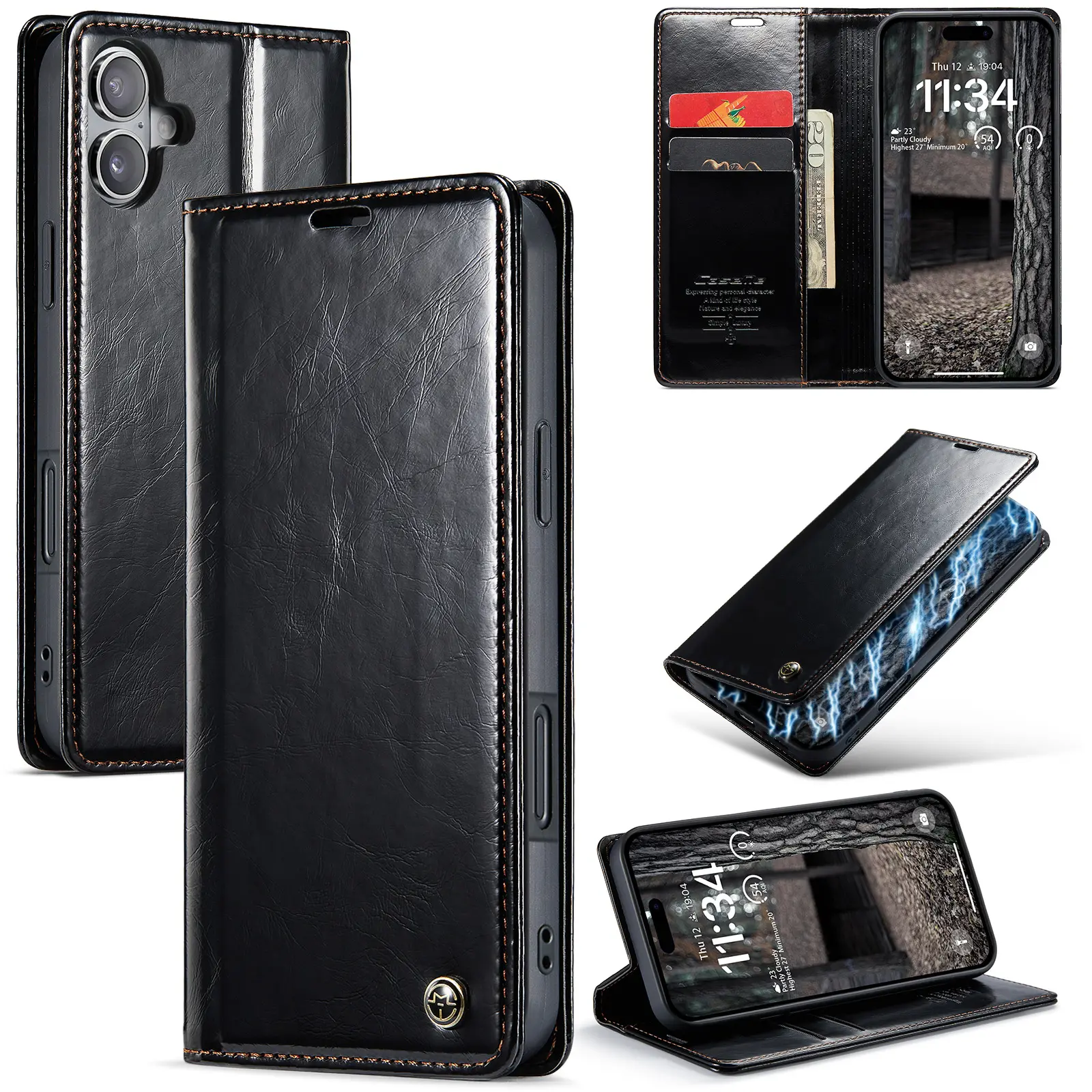 Leather Wallet iPhone 16 sort